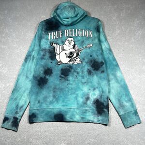 True Religion Tie-Dye Hoodie Mens Large Zip-Up Blue/Black Buddha Long Sleeve